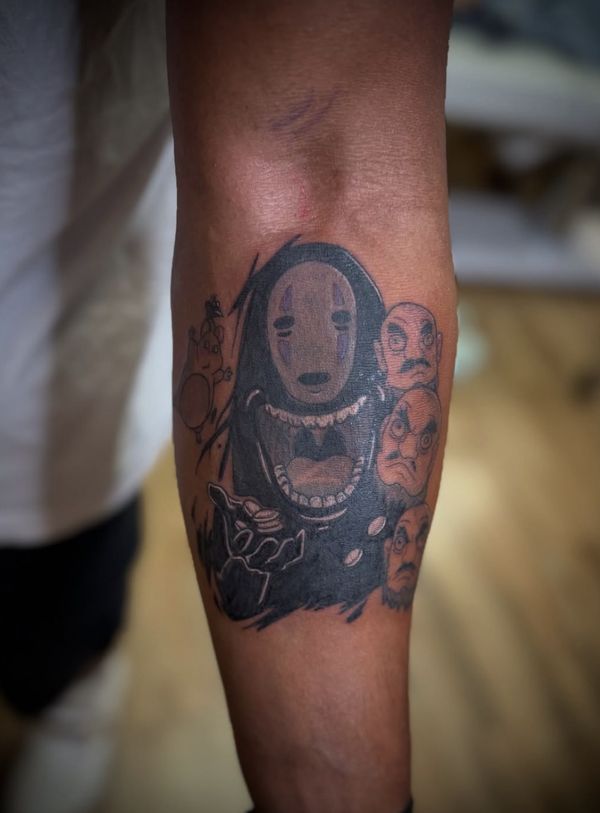 Studio Ghibli Cover up tattoo by LoLo, on the calf