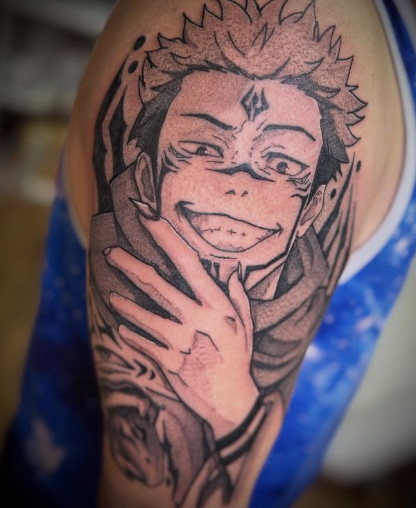 Sukuna Portrait tattoo by LoLo, on the upper arm