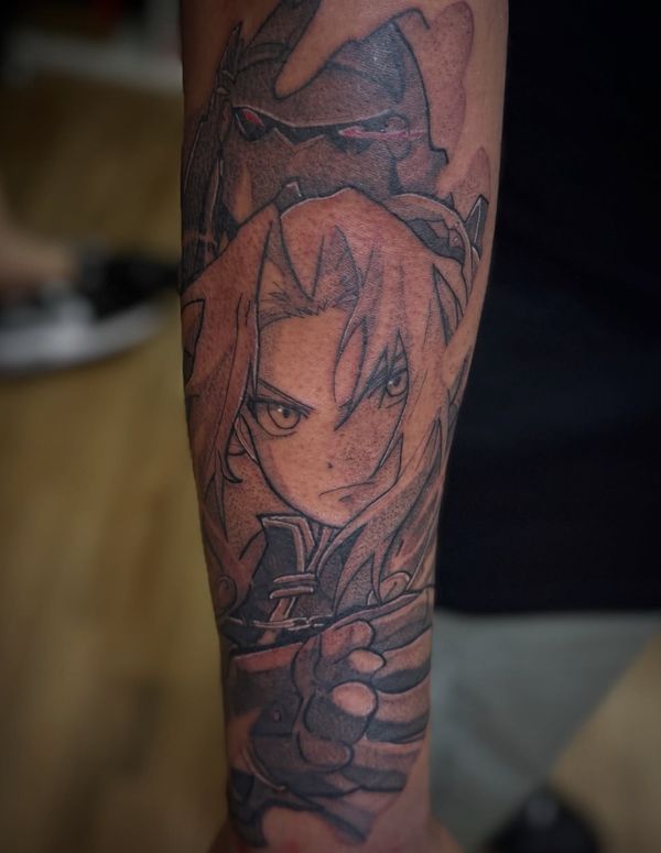 FMA portrait tattoo by LoLo, on the forearm