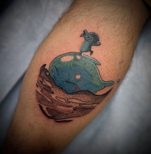 Reincarnated as a Slime x One Piece tattoo by LoLo, on the calf