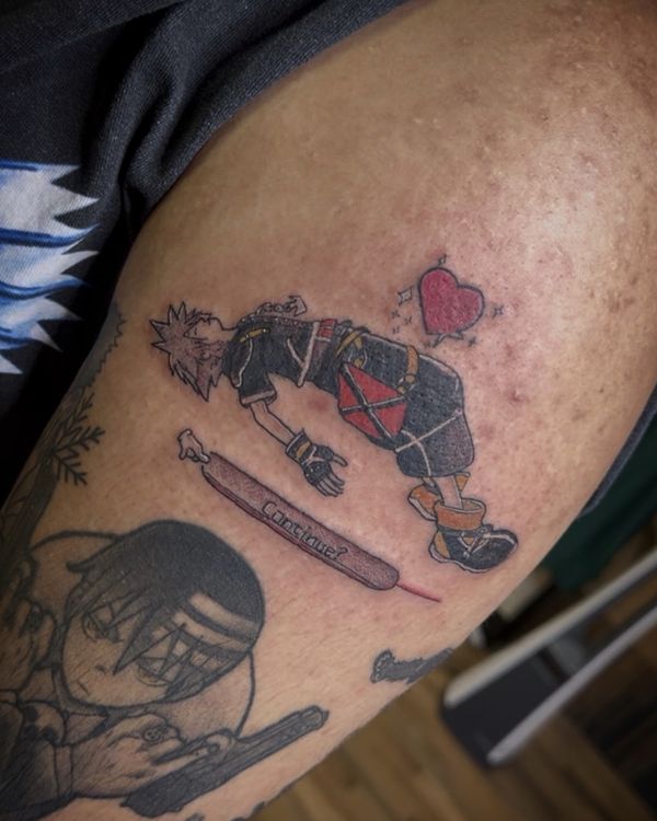 Sora Kingdom Hearts tattoo by LoLo, on the arm