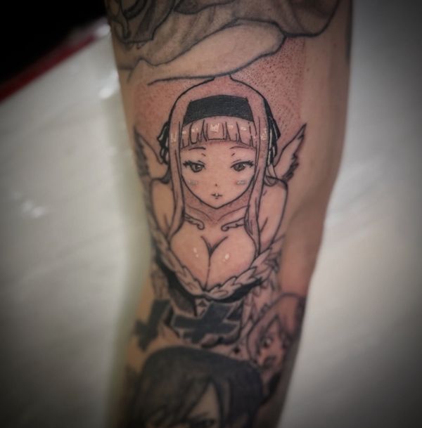 Fairy tail portrait tattoo by LoLo, on the forearm