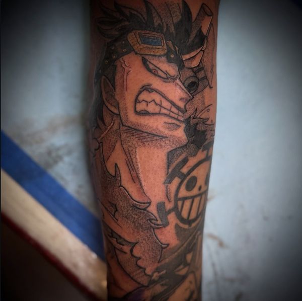 Cpt Kidd One Piece portrait tattoo by LoLo, on the forearm