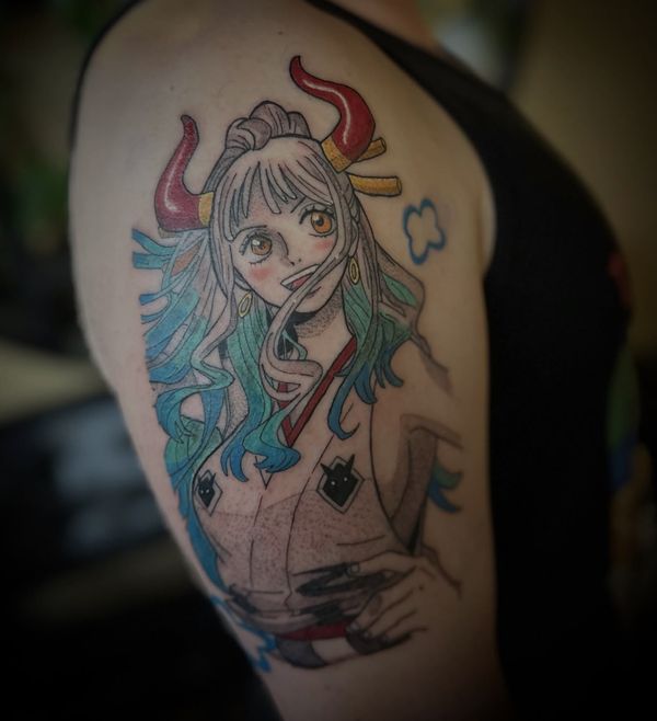 Yamato One Piece portrait tattoo by LoLo, on the upper arm