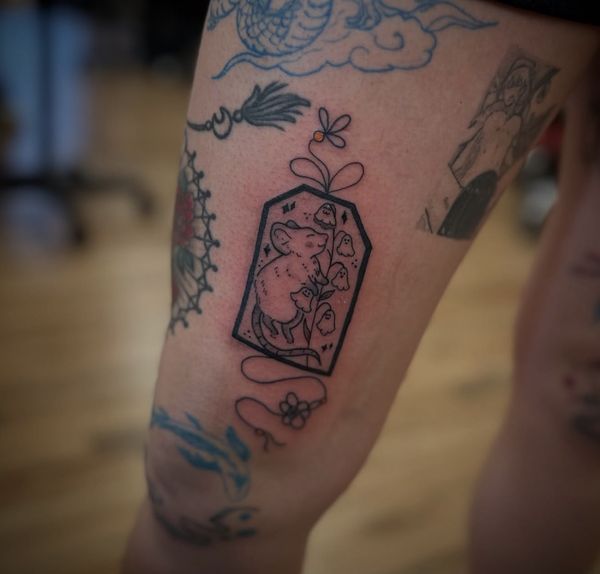 Japanese Charm flash tattoo by LoLo, on the forearm
