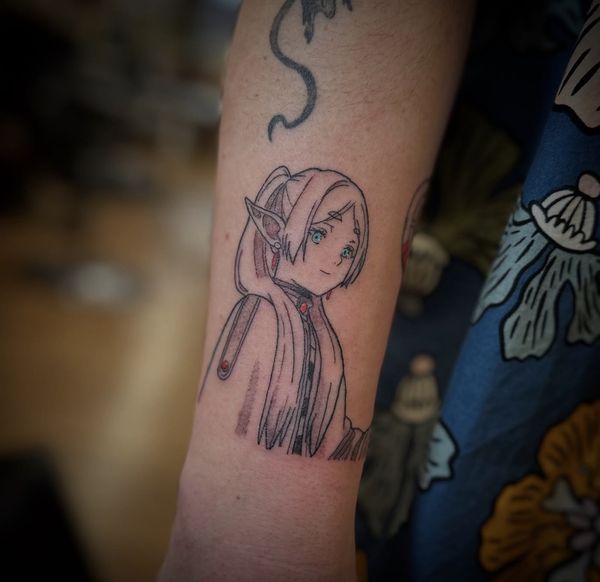 Frieren flash tattoo by LoLo, on the forearm