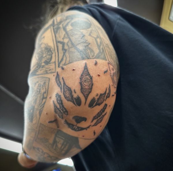 Manga sleeve tattoo by LoLo, on the arm