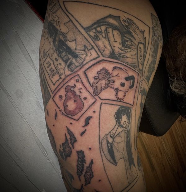 Manga sleeve tattoo by LoLo, on the arm