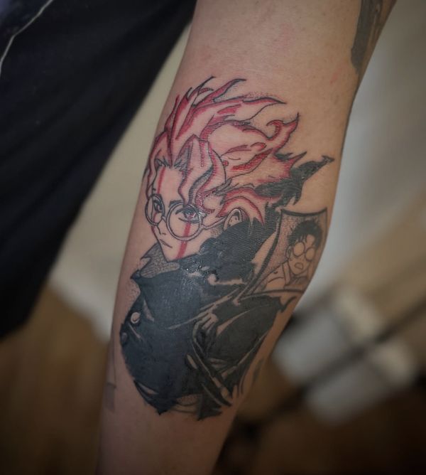 Okarun Portrait tattoo by LoLo, on the forearm
