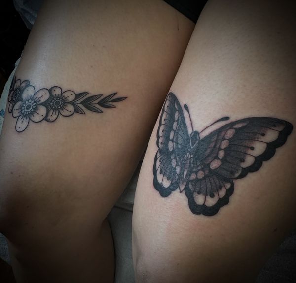 Blackwork Traditional tattoo by LoLo, on the thighs