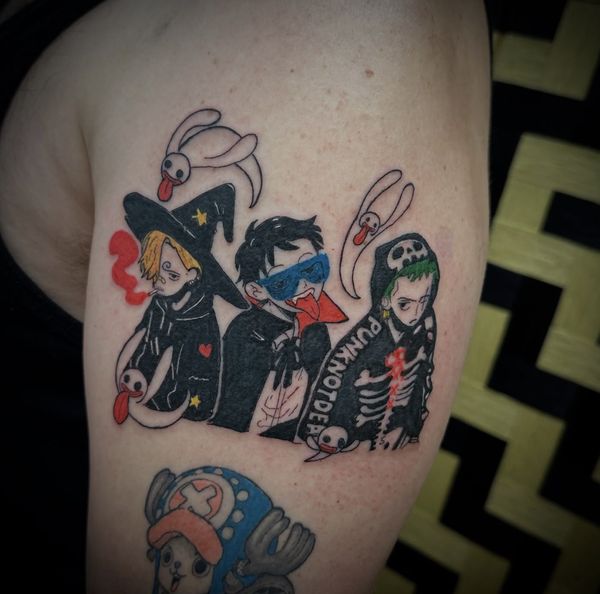 One Piece x Mr Furem tattoo by LoLo, on the upper arm