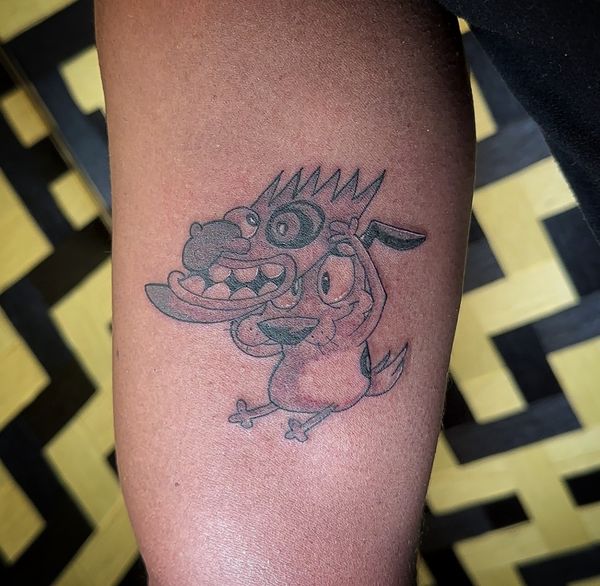 Courage the cowardly dog tattoo by LoLo, on the forearm
