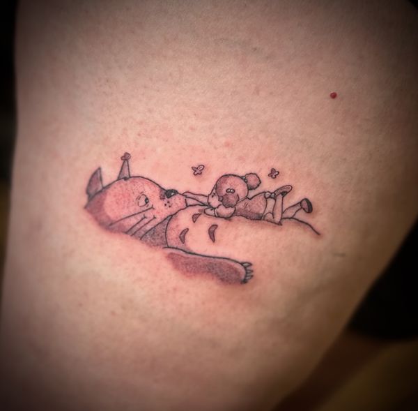 Studio ghibli tattoo by LoLo, on the thigh