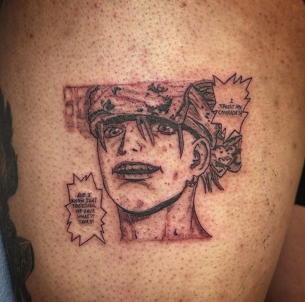 Sun Ken Rock panel tattoo by LoLo, on the thigh