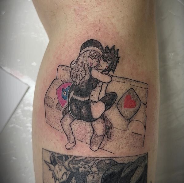 Fairy tail panel tattoo by LoLo, on the leg