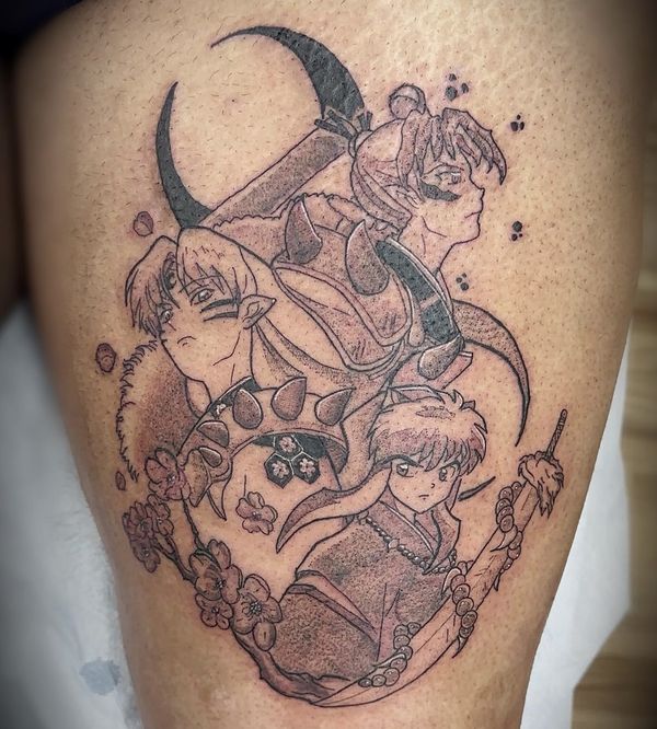 Inuyasha family custom tattoo by LoLo, on the thigh