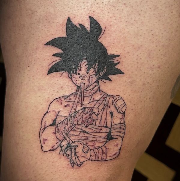 Goku flash tattoo by LoLo, on the thigh