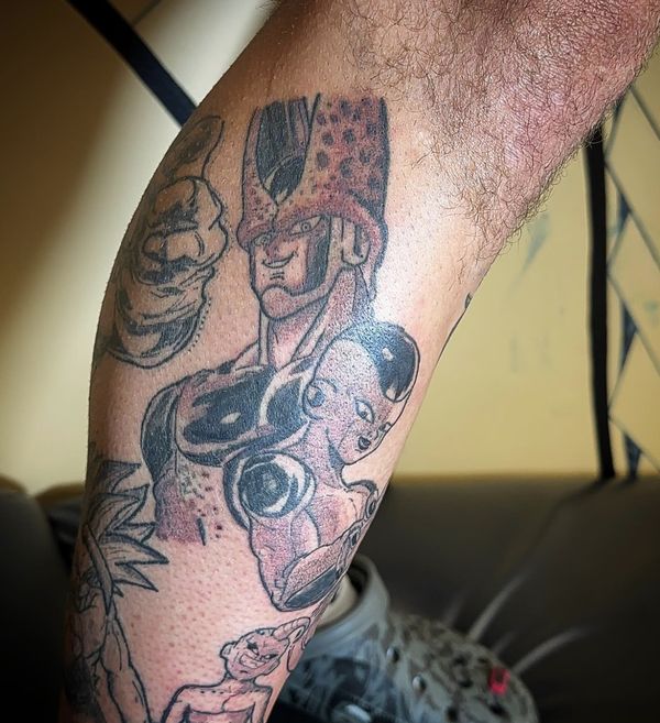 DBZ leg sleeve tattoo by LoLo, on the calf
