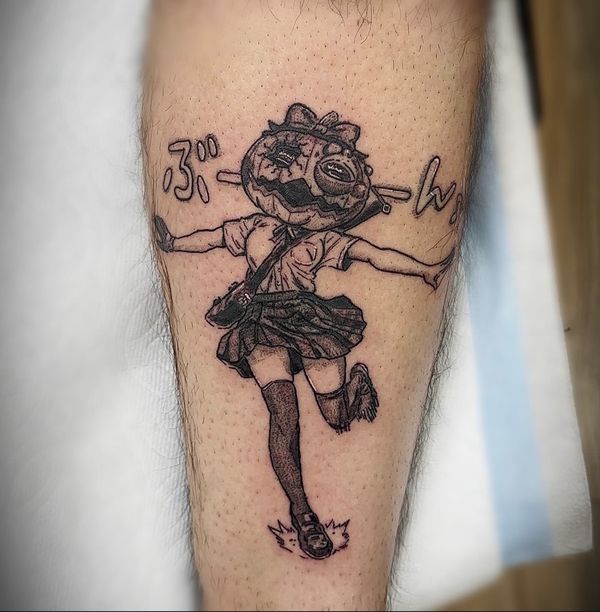 Pumpkin Night panel tattoo by LoLo, on the forearm