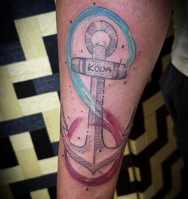 Custom Dog memorial tattoo tattoo by LoLo, on the forearm