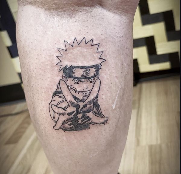 Naruto flash tattoo by LoLo, on the calf